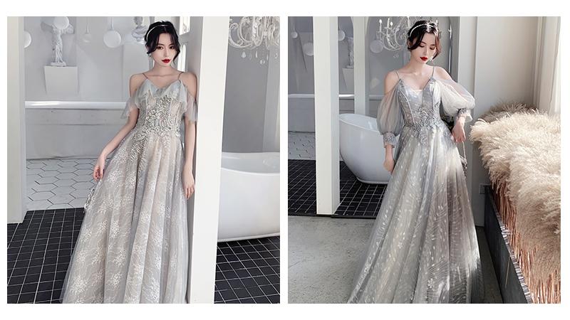 Bridesmaid Dresses Fog Blue A Appliques Sequin Wedding Guest Dress Sexy V-Neck Sleeveless Vestidos Floor Length Elegant Gowns R070