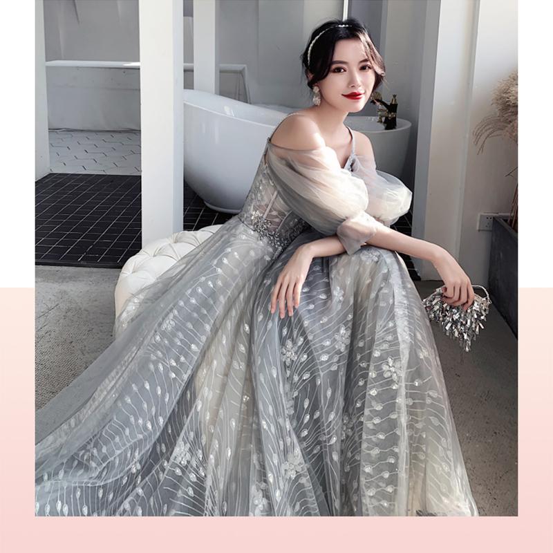 Bridesmaid Dresses Fog Blue A Appliques Sequin Wedding Guest Dress Sexy V-Neck Sleeveless Vestidos Floor Length Elegant Gowns R070