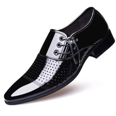luxury Brand Men Classic Pointed Toe Dress Shoes Men's Slip-on Patent Leather Black Wedding Shoes Mens Oxford Formal Shoes