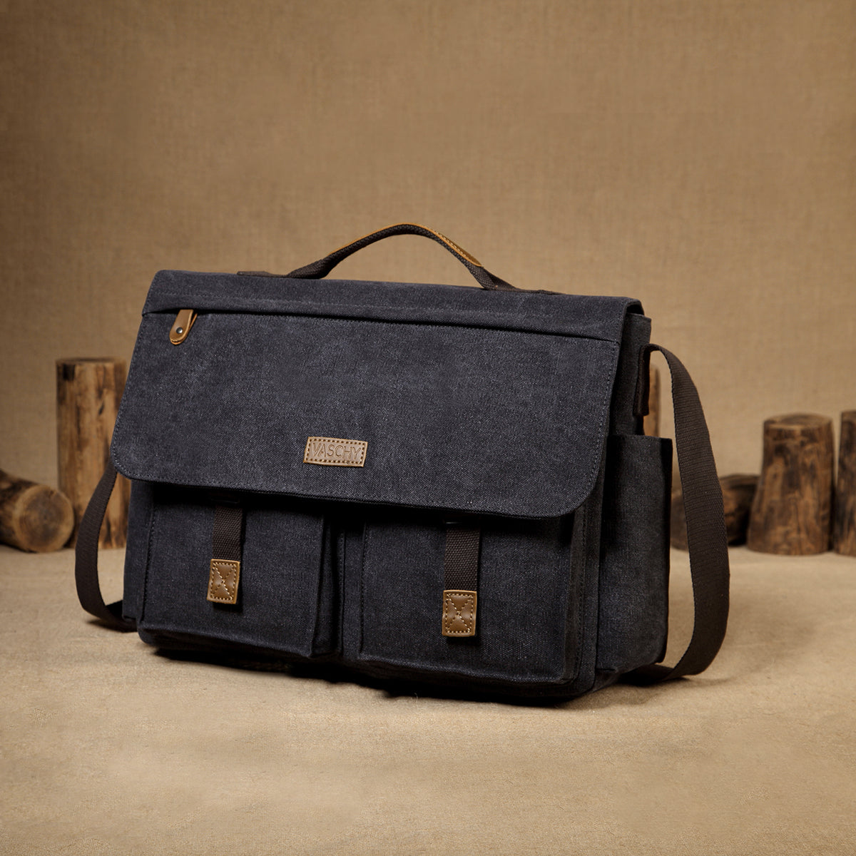Unisex Water Resistant Waxed Canvas 15.6 inch Laptop Briefcase Padded Shoulder Bag
