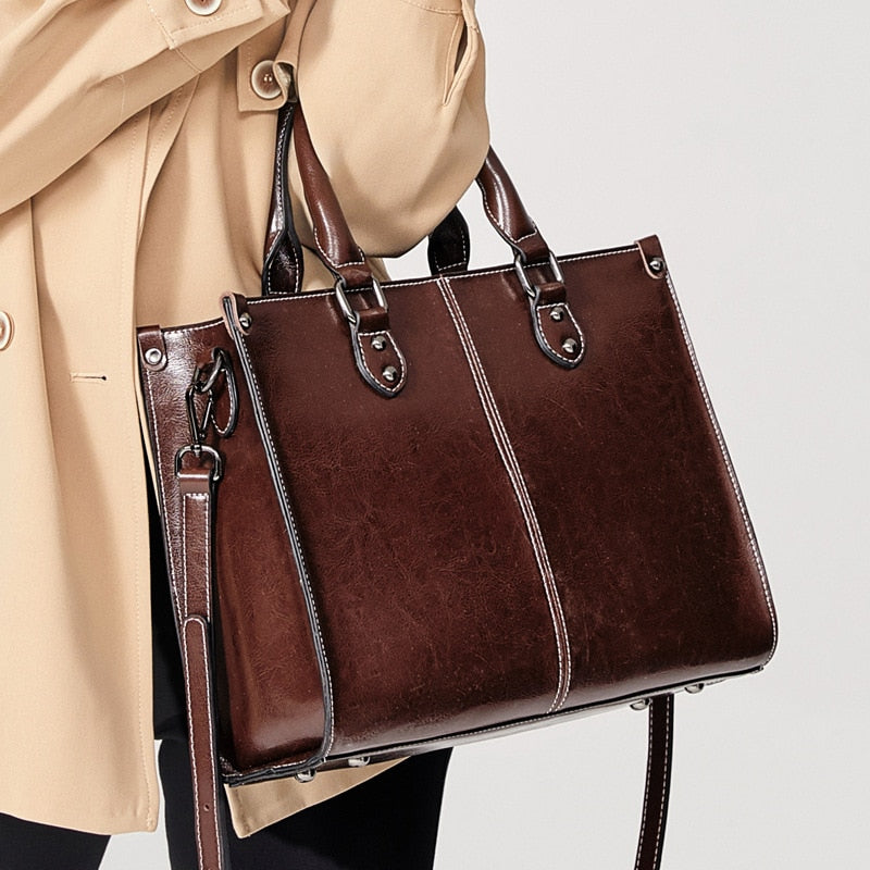 Fashion Genuine Leather Shoulder Bag Women Shopping Tote Office Ladies Handbag Female Messenger Crossbody Top Handle Bag