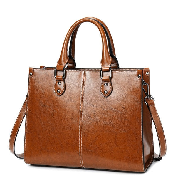 Fashion Genuine Leather Shoulder Bag Women Shopping Tote Office Ladies Handbag Female Messenger Crossbody Top Handle Bag