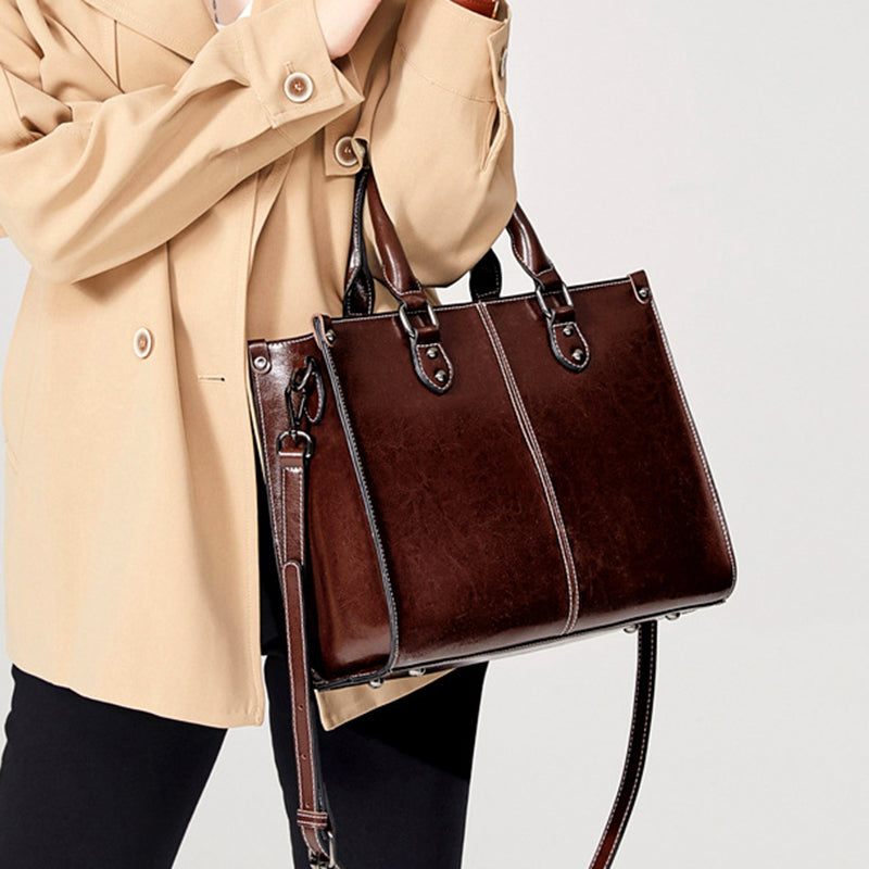 Fashion Genuine Leather Shoulder Bag Women Shopping Tote Office Ladies Handbag Female Messenger Crossbody Top Handle Bag