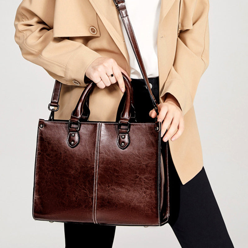 Fashion Genuine Leather Shoulder Bag Women Shopping Tote Office Ladies Handbag Female Messenger Crossbody Top Handle Bag