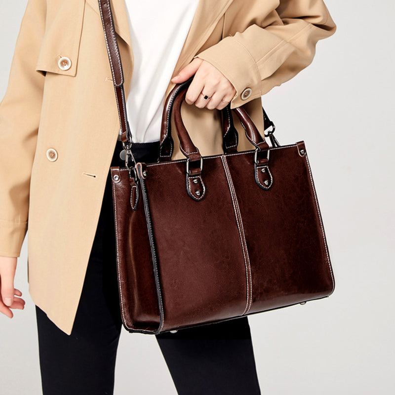 Fashion Genuine Leather Shoulder Bag Women Shopping Tote Office Ladies Handbag Female Messenger Crossbody Top Handle Bag