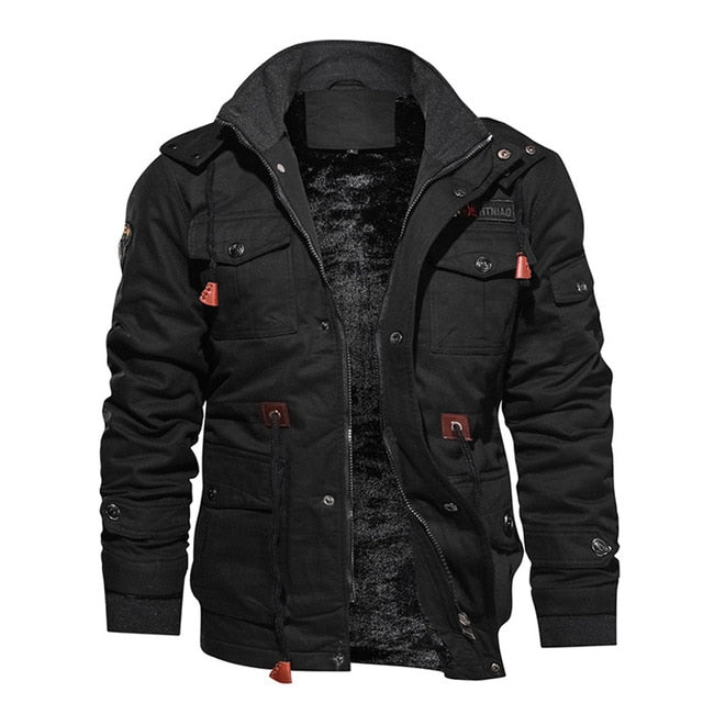 Military Thicken Fleece Jacket Mens Winter Casual Hooded Jacket Coat Pilot Cargo Cotton Jackets Windbreaker Parka Man