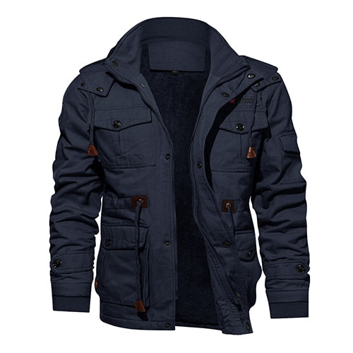Military Thicken Fleece Jacket Mens Winter Casual Hooded Jacket Coat Pilot Cargo Cotton Jackets Windbreaker Parka Man