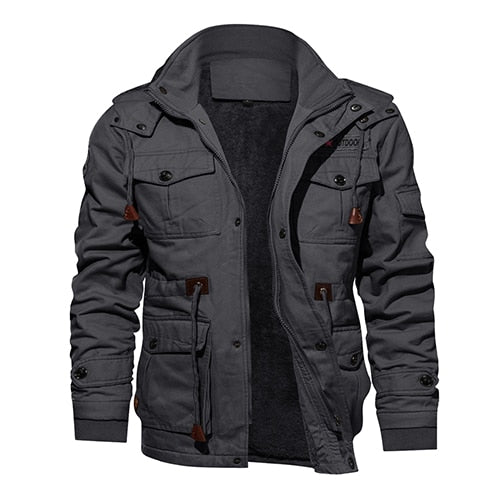 Military Thicken Fleece Jacket Mens Winter Casual Hooded Jacket Coat Pilot Cargo Cotton Jackets Windbreaker Parka Man