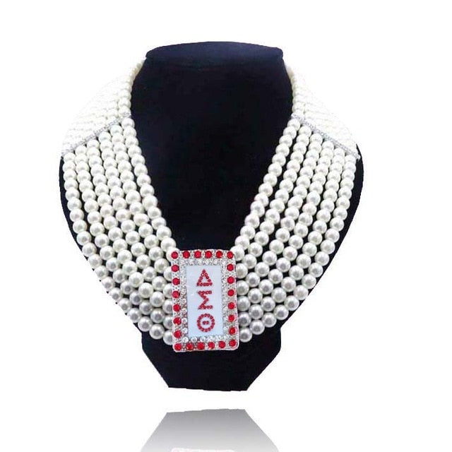 Fashion Pearls Zeta Phi Beta Big Multilayer Statement Choker Necklace Bracelet Jewelry set