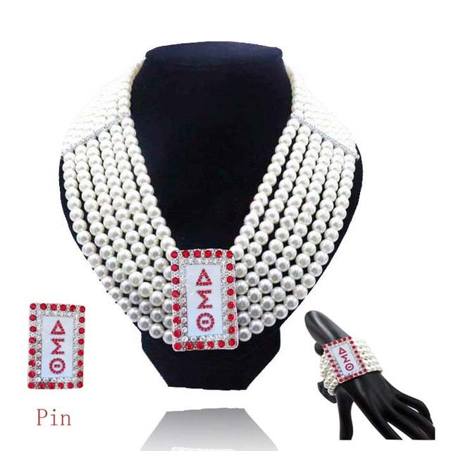 Fashion Pearls Zeta Phi Beta Big Multilayer Statement Choker Necklace Bracelet Jewelry set