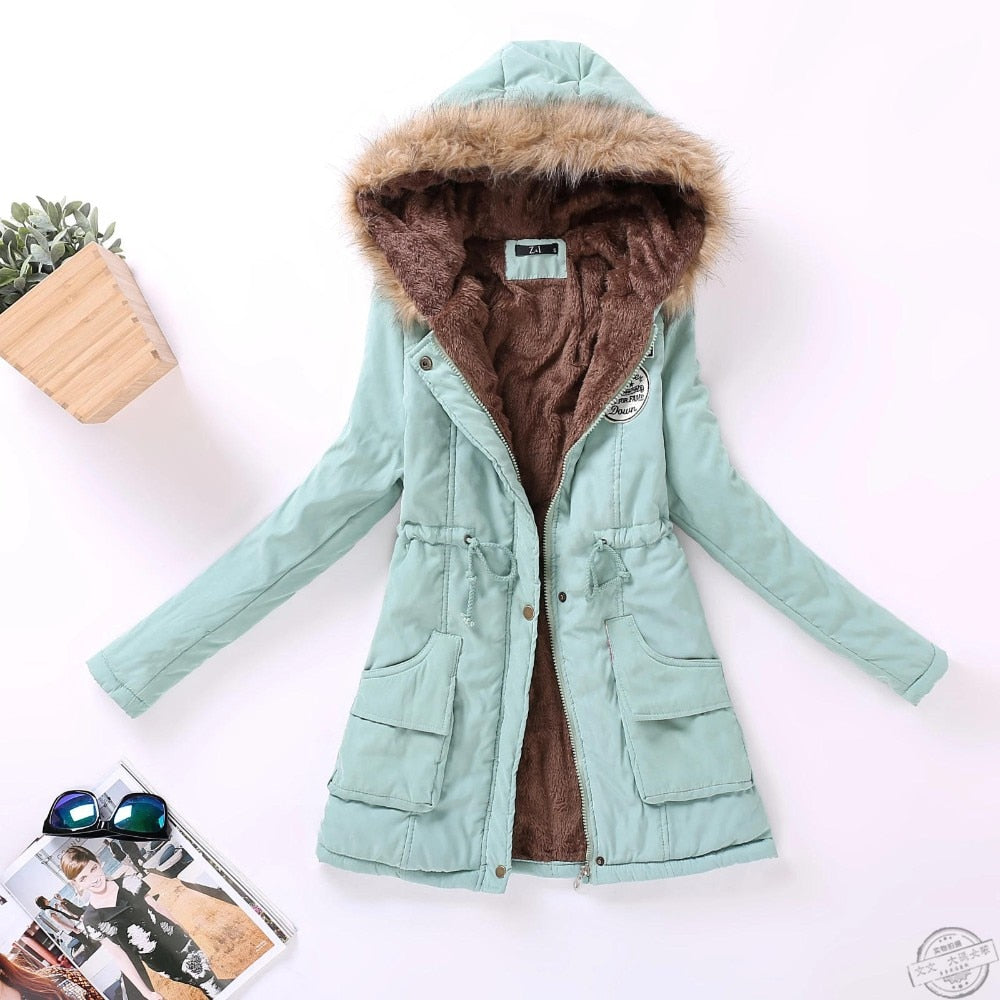 New Winter Women Jacket Medium-long Thicken Outwear Hooded Wadded Coat Slim Parka Cotton-padded Jacket Overcoat