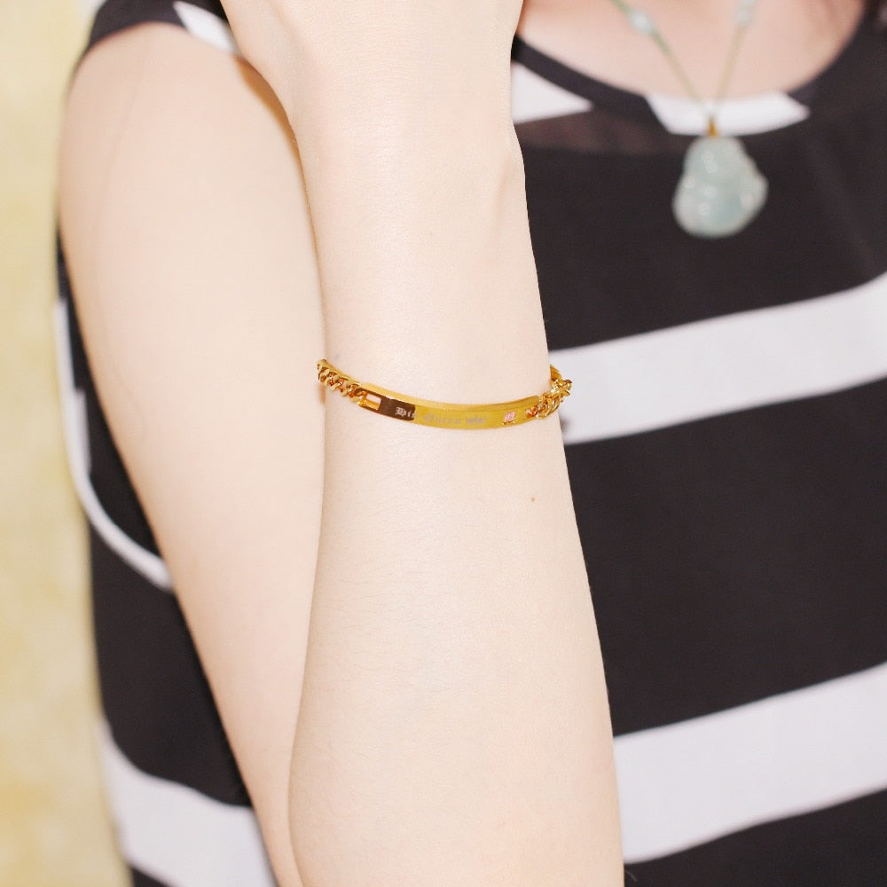 Trendy Gold Color His Queen Her King Titanium Necklaces & Bracelets Matching Couples Cuban Link Chain Jewelry Set