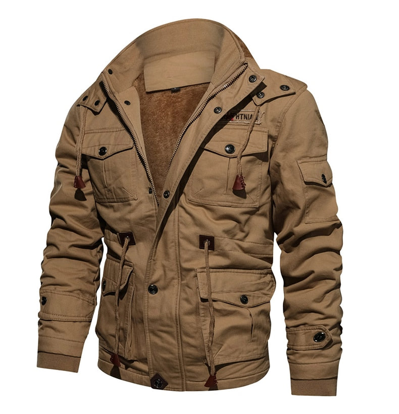 Military Thicken Fleece Jacket Mens Winter Casual Hooded Jacket Coat Pilot Cargo Cotton Jackets Windbreaker Parka Man