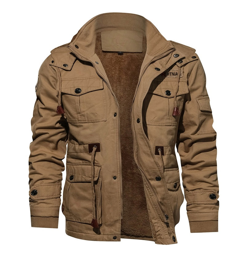 Military Thicken Fleece Jacket Mens Winter Casual Hooded Jacket Coat Pilot Cargo Cotton Jackets Windbreaker Parka Man