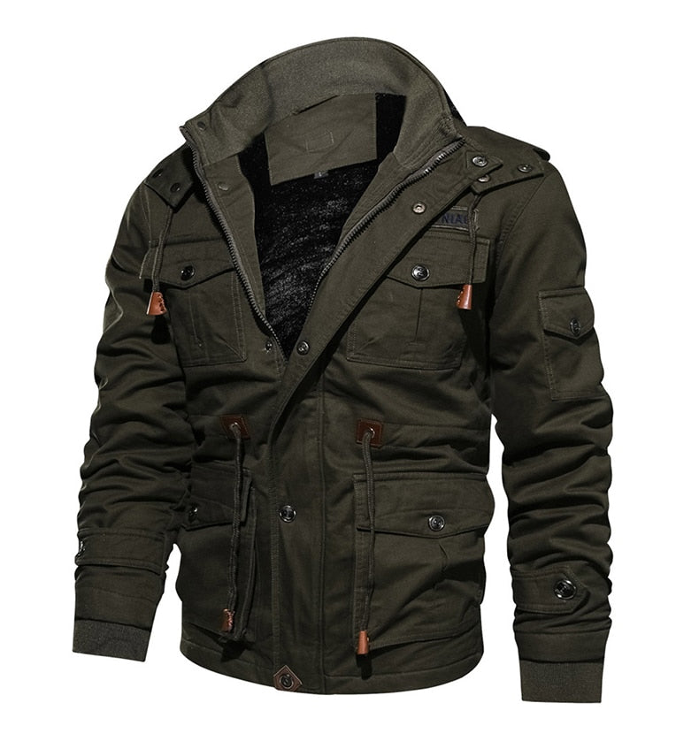 Military Thicken Fleece Jacket Mens Winter Casual Hooded Jacket Coat Pilot Cargo Cotton Jackets Windbreaker Parka Man