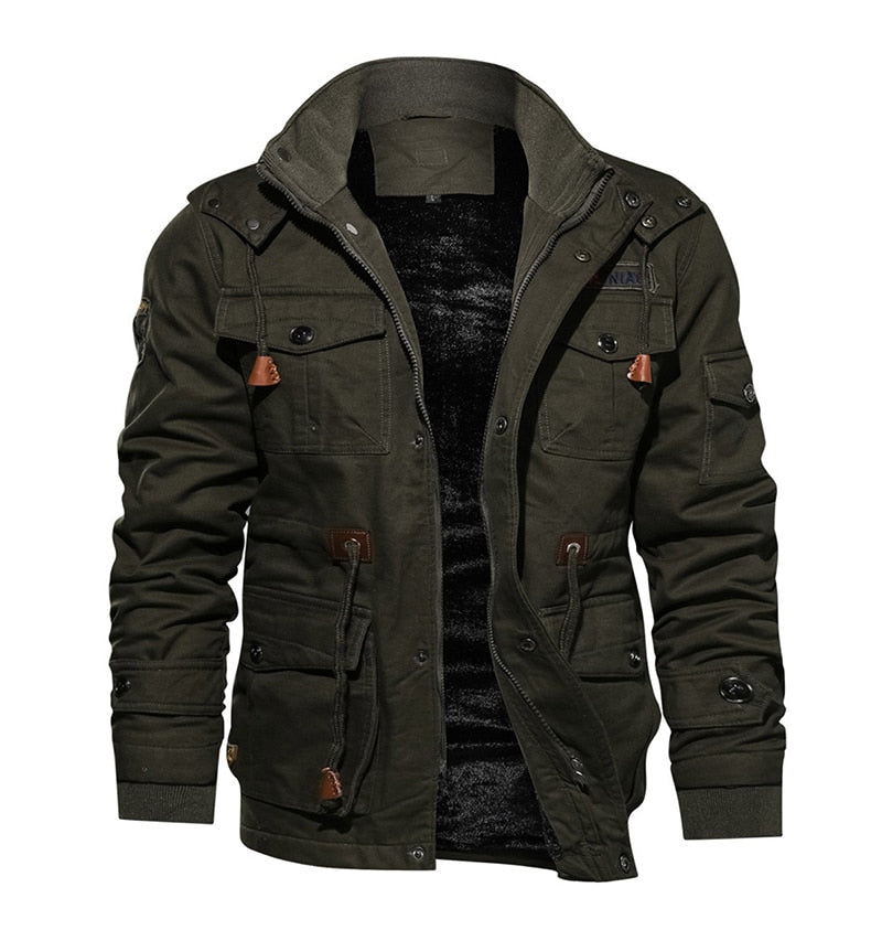 Military Thicken Fleece Jacket Mens Winter Casual Hooded Jacket Coat Pilot Cargo Cotton Jackets Windbreaker Parka Man