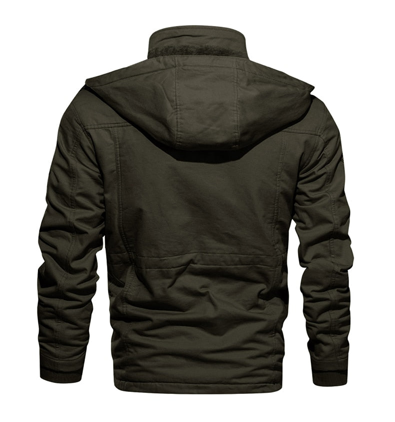 Military Thicken Fleece Jacket Mens Winter Casual Hooded Jacket Coat Pilot Cargo Cotton Jackets Windbreaker Parka Man