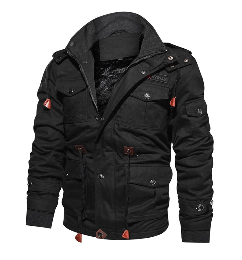 Military Thicken Fleece Jacket Mens Winter Casual Hooded Jacket Coat Pilot Cargo Cotton Jackets Windbreaker Parka Man
