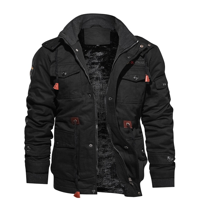 Military Thicken Fleece Jacket Mens Winter Casual Hooded Jacket Coat Pilot Cargo Cotton Jackets Windbreaker Parka Man