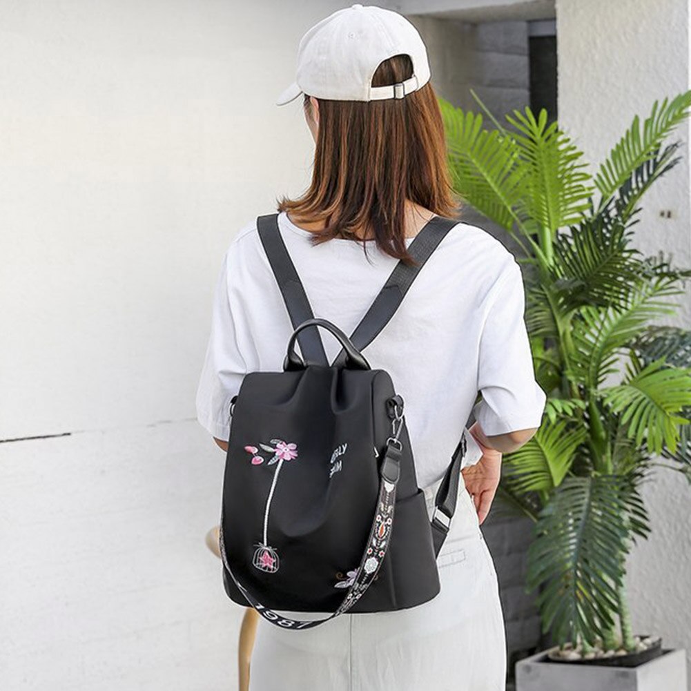 Cute Fashion Embroidered Casual Oxford Trendy Oxford Cloth Backpack Shoulder School Book Bags Women Daily Travel Anti-Theft Rucksack