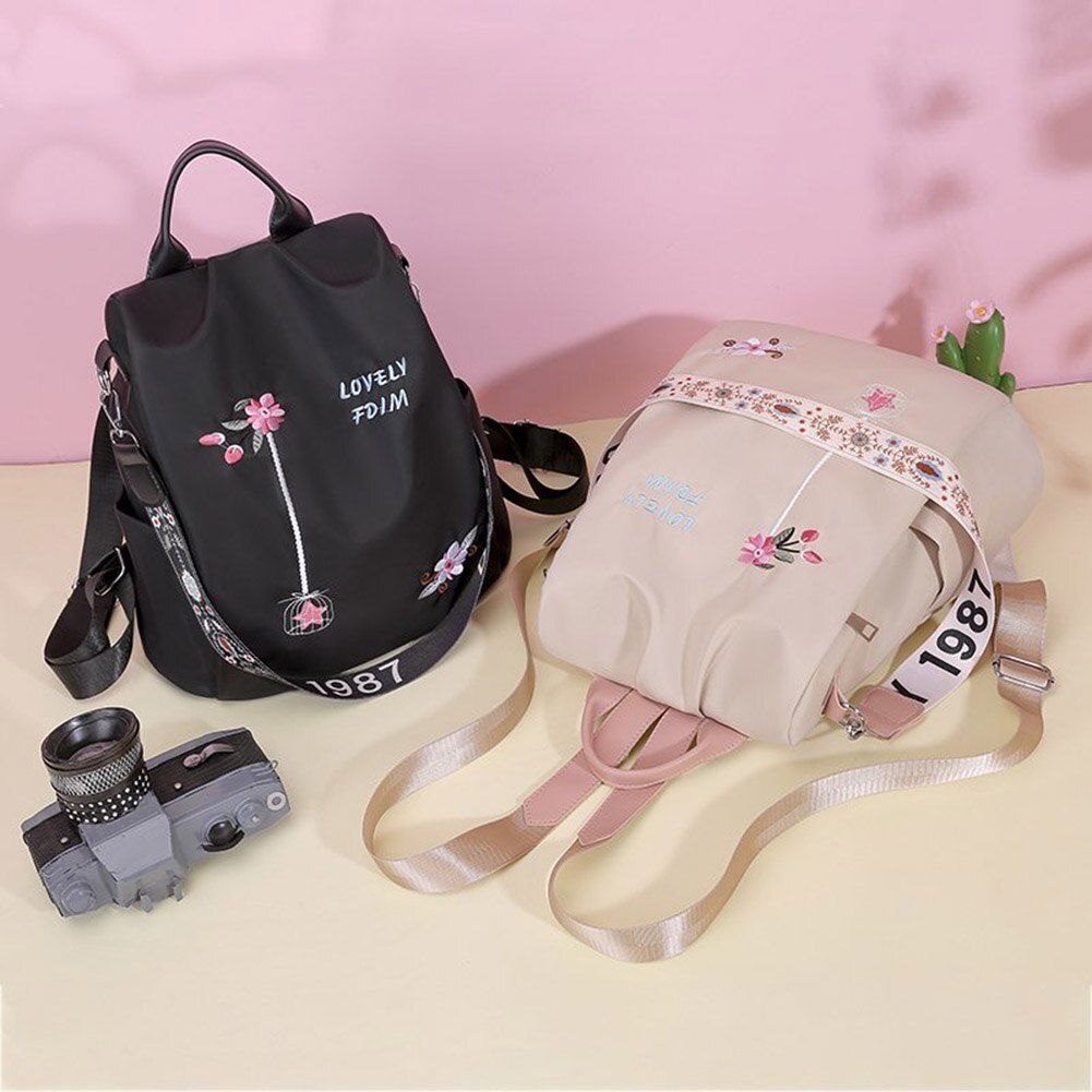 Cute Fashion Embroidered Casual Oxford Trendy Oxford Cloth Backpack Shoulder School Book Bags Women Daily Travel Anti-Theft Rucksack