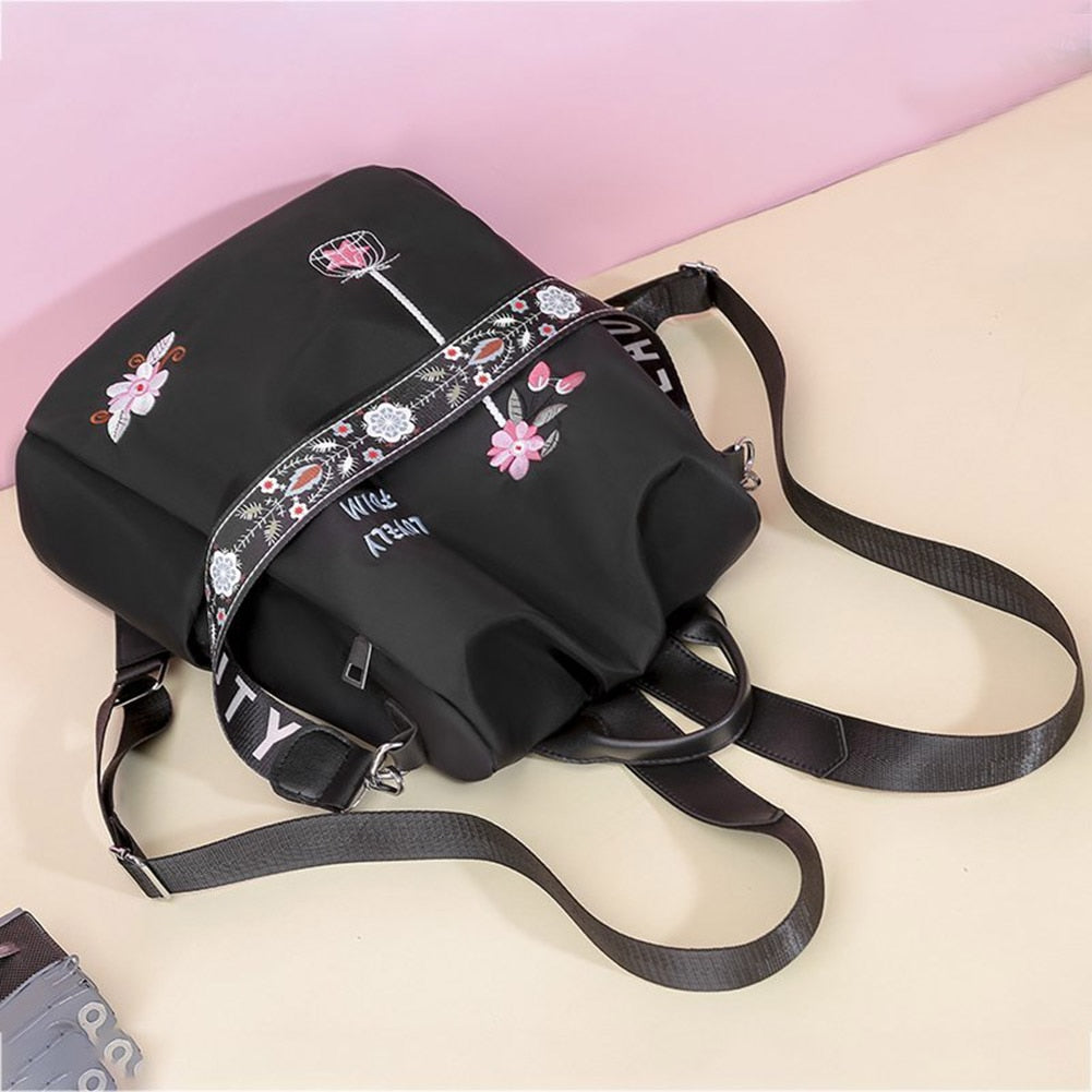 Cute Fashion Embroidered Casual Oxford Trendy Oxford Cloth Backpack Shoulder School Book Bags Women Daily Travel Anti-Theft Rucksack