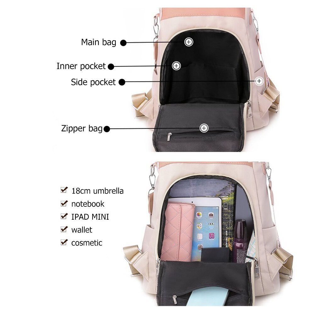 Cute Fashion Embroidered Casual Oxford Trendy Oxford Cloth Backpack Shoulder School Book Bags Women Daily Travel Anti-Theft Rucksack