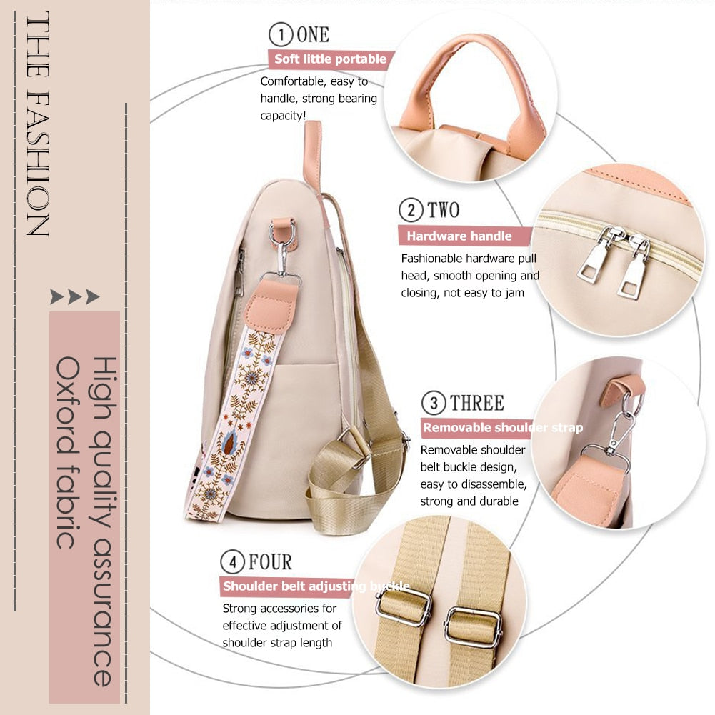 Cute Fashion Embroidered Casual Oxford Trendy Oxford Cloth Backpack Shoulder School Book Bags Women Daily Travel Anti-Theft Rucksack