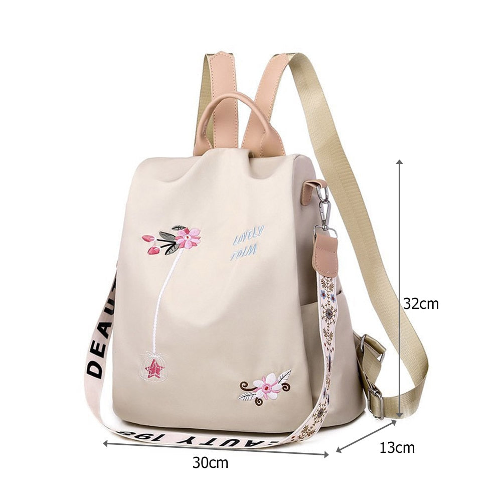 Cute Fashion Embroidered Casual Oxford Trendy Oxford Cloth Backpack Shoulder School Book Bags Women Daily Travel Anti-Theft Rucksack