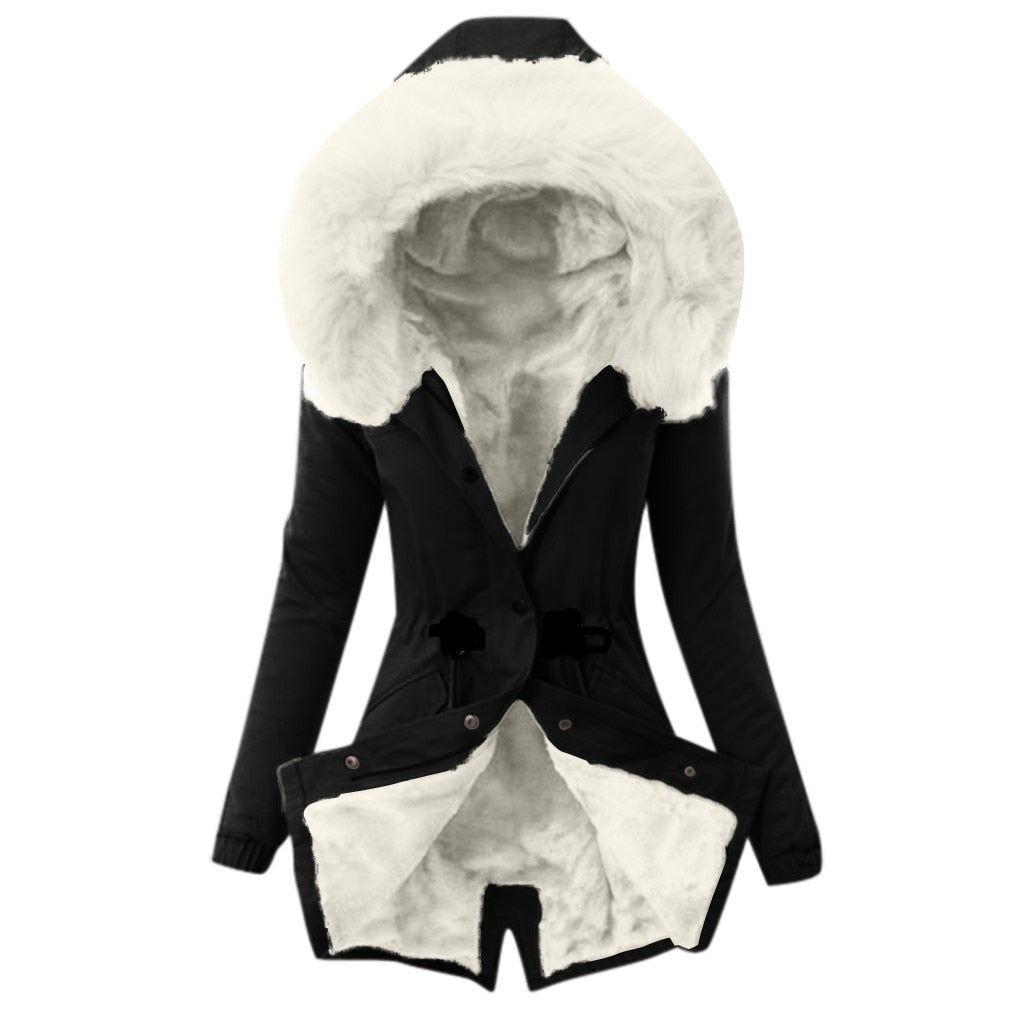 Hot and Beautiful Warm New coat women Ladies Fur Lining Coat Winter Warm Thick Long Jacket Hooded Overcoat