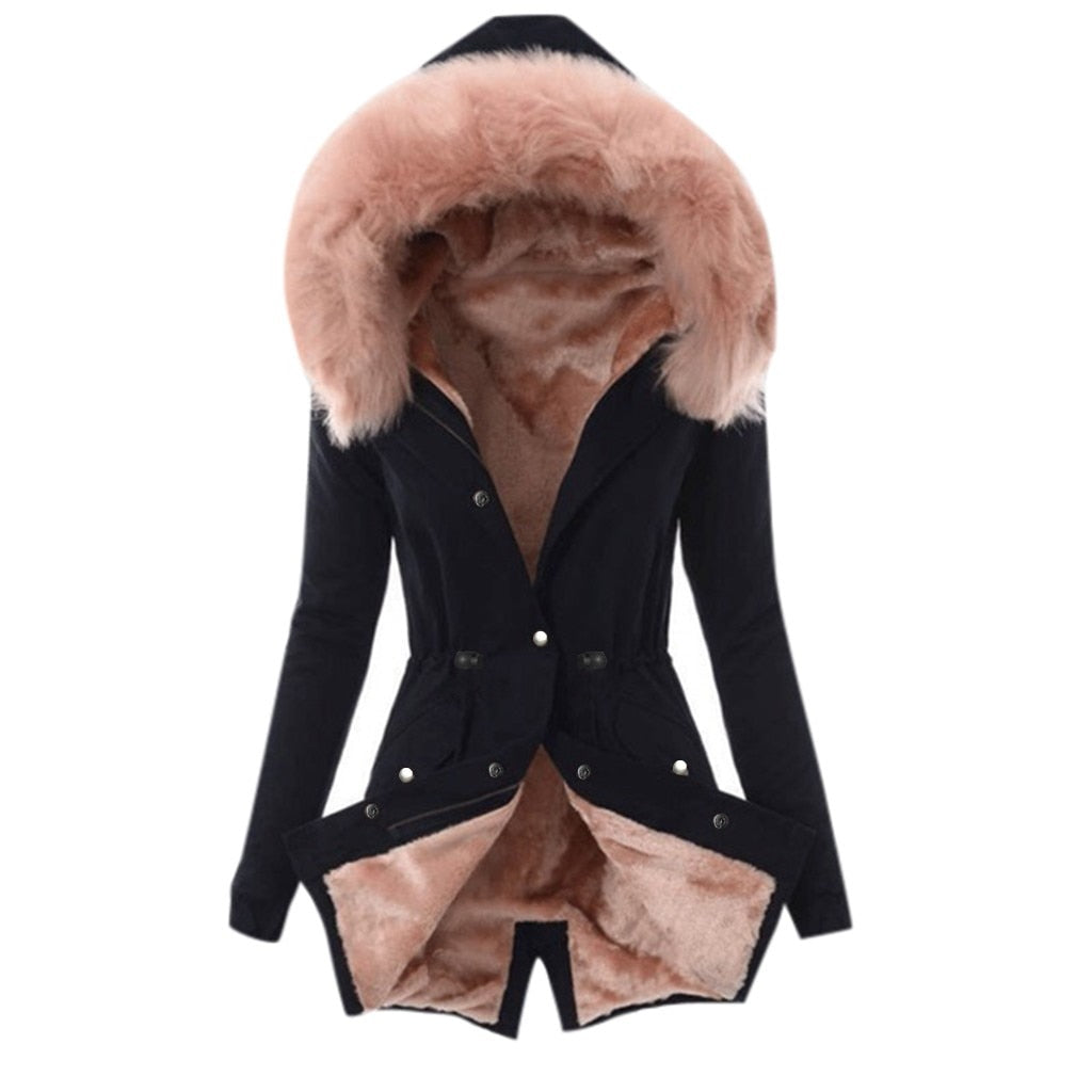 Hot and Beautiful Warm New coat women Ladies Fur Lining Coat Winter Warm Thick Long Jacket Hooded Overcoat