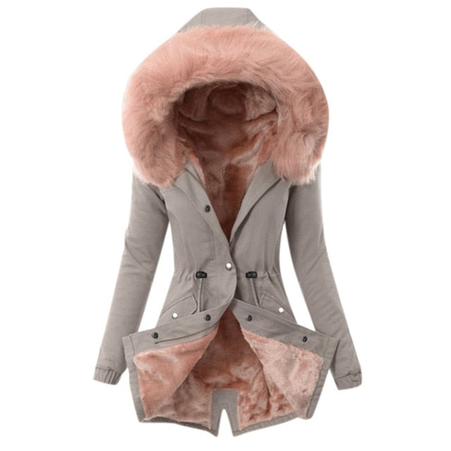 Hot and Beautiful Warm New coat women Ladies Fur Lining Coat Winter Warm Thick Long Jacket Hooded Overcoat
