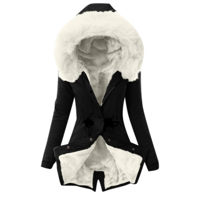 Hot and Beautiful Warm New coat women Ladies Fur Lining Coat Winter Warm Thick Long Jacket Hooded Overcoat