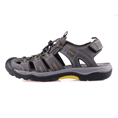 Men Outdoor Sandals Summer Breathable Flat Sole Beach Shoes Trekking Flip Flops Hiking Non Slip Nubuck Leather Luxury