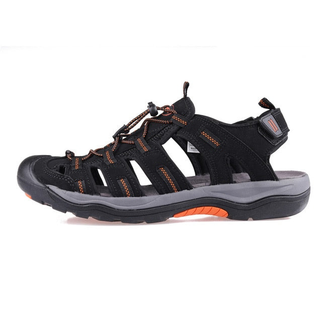 Men Outdoor Sandals Summer Breathable Flat Sole Beach Shoes Trekking Flip Flops Hiking Non Slip Nubuck Leather Luxury