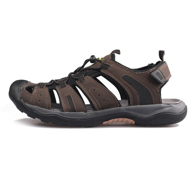 Men Outdoor Sandals Summer Breathable Flat Sole Beach Shoes Trekking Flip Flops Hiking Non Slip Nubuck Leather Luxury