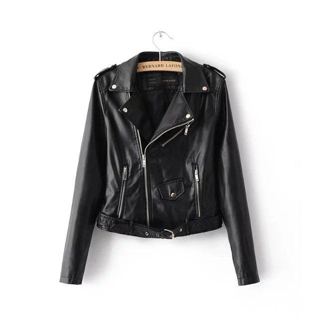 Women Faux Soft Leather Jacket Long Sleeve Pink Biker Coat Zipper Design Motorcycle PU Red Jacket