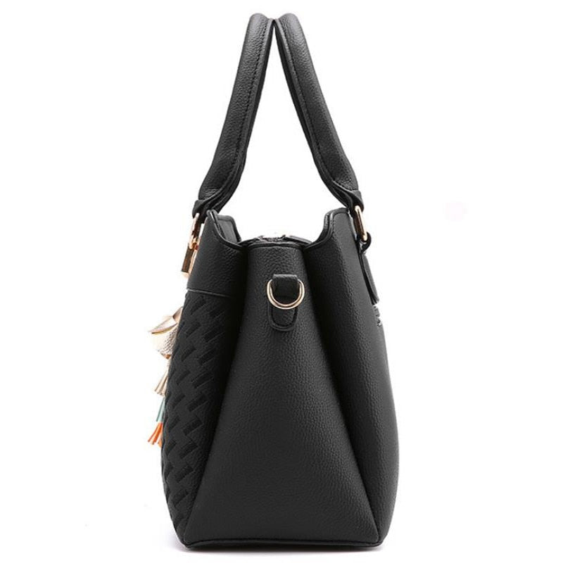 Fashion Women Handbags PU Leather Tassel Totes Bag Top-Handle Embroidery Crossbody Bag Shoulder Bag Lady Simple Hand Bags
