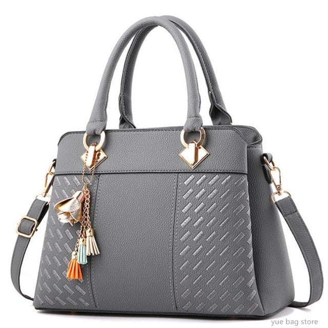 Fashion Women Handbags PU Leather Tassel Totes Bag Top-Handle Embroidery Crossbody Bag Shoulder Bag Lady Simple Hand Bags