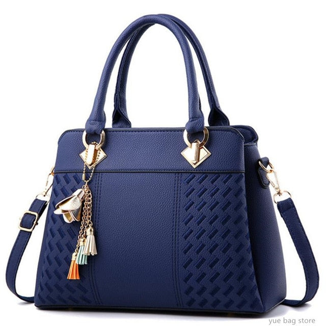 Fashion Women Handbags PU Leather Tassel Totes Bag Top-Handle Embroidery Crossbody Bag Shoulder Bag Lady Simple Hand Bags
