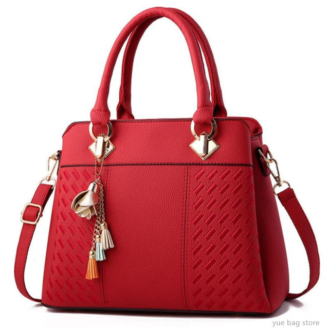 Fashion Women Handbags PU Leather Tassel Totes Bag Top-Handle Embroidery Crossbody Bag Shoulder Bag Lady Simple Hand Bags