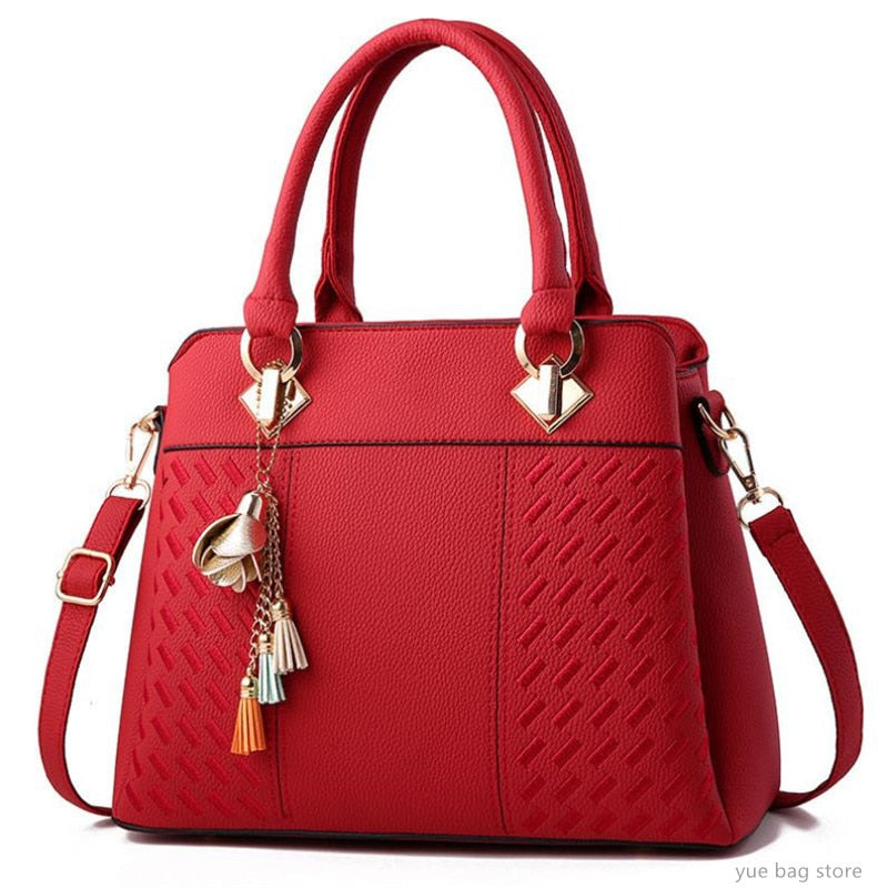 Fashion Women Handbags PU Leather Tassel Totes Bag Top-Handle Embroidery Crossbody Bag Shoulder Bag Lady Simple Hand Bags