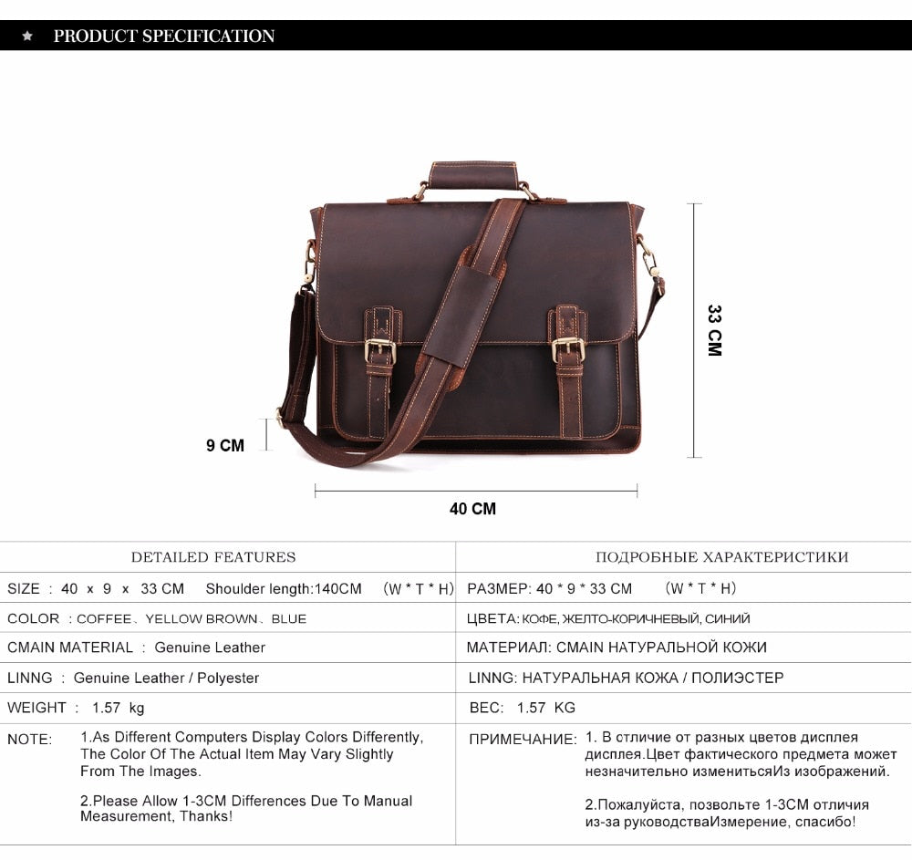 High Quality Genuine Leather Men Briefcase Casual Messenger Laptop Bag Business Men Briefcase Bag for Document Shoulder Bag