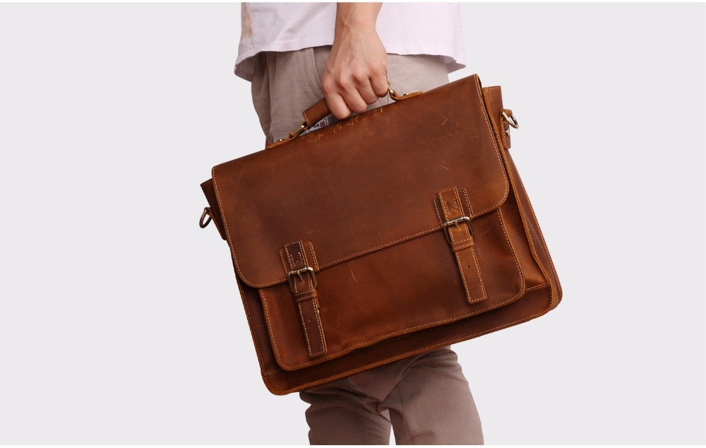 High Quality Genuine Leather Men Briefcase Casual Messenger Laptop Bag Business Men Briefcase Bag for Document Shoulder Bag