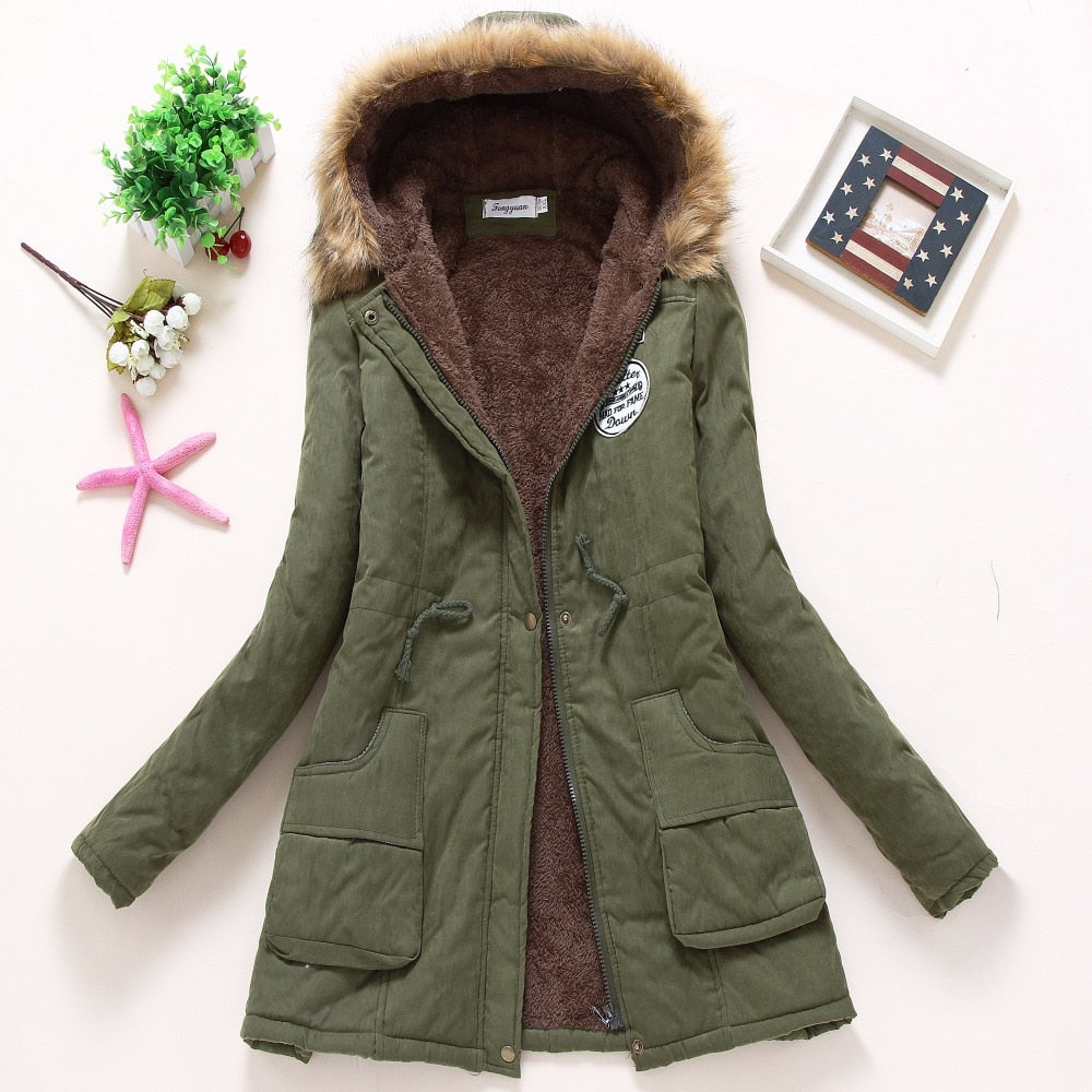 New winter military coats women cotton wadded hooded jacket medium-long casual parka thickness quilt snow outwear