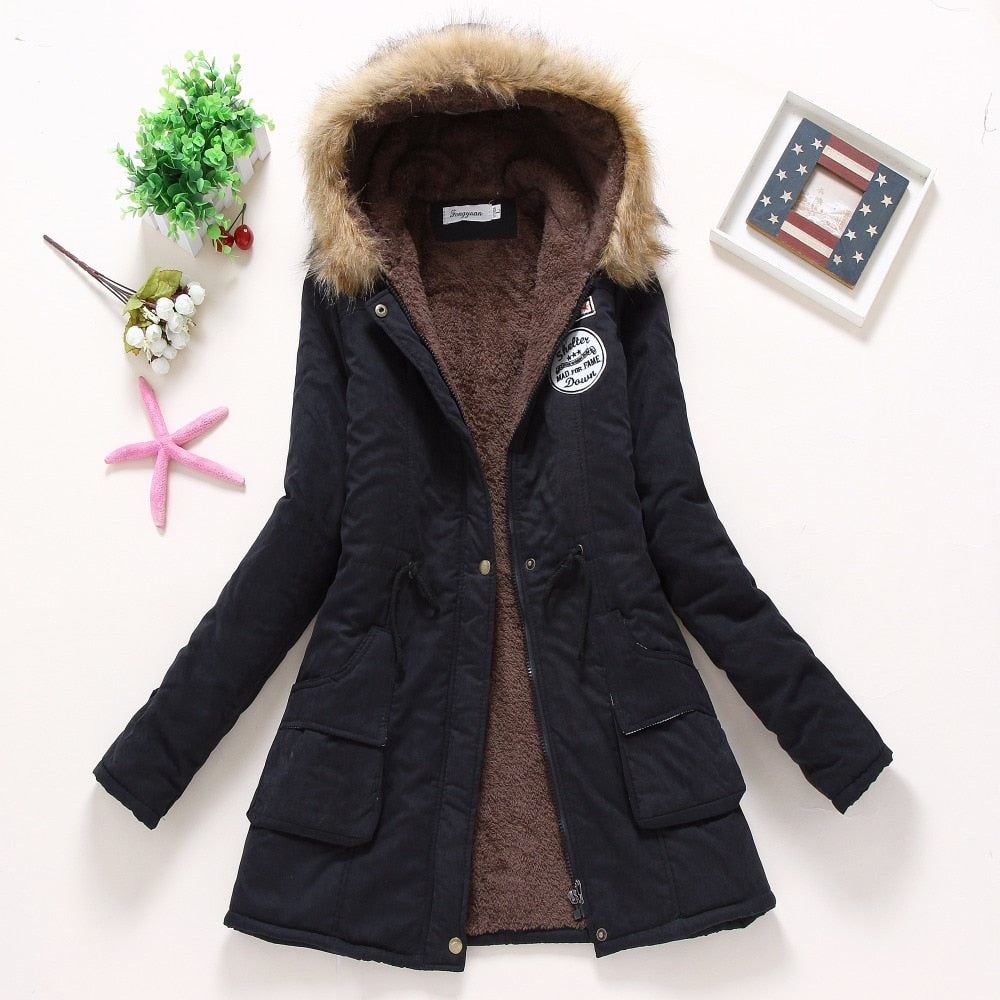 New winter military coats women cotton wadded hooded jacket medium-long casual parka thickness quilt snow outwear