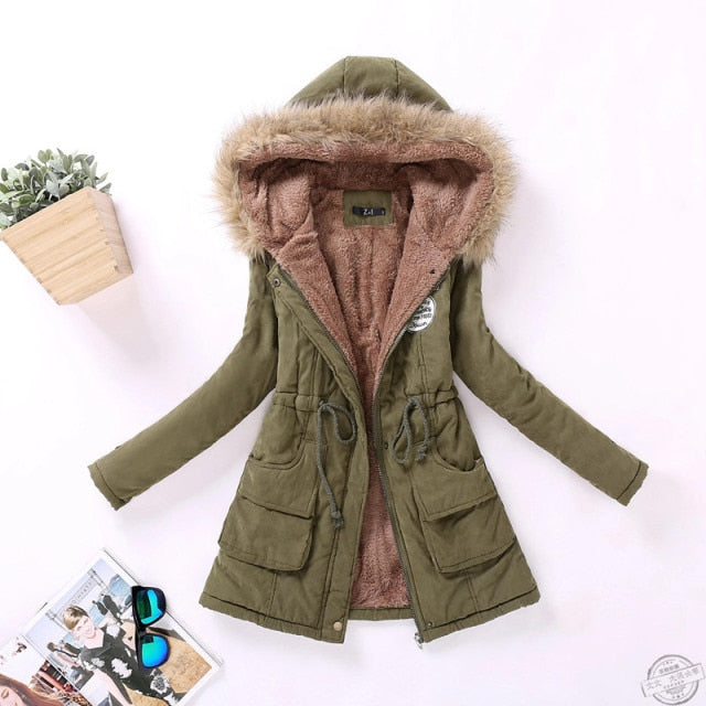 New winter military coats women cotton wadded hooded jacket medium-long casual parka thickness quilt snow outwear