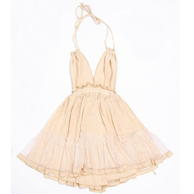 Strapless Women Summer Solid Boho Dress Backless Mini Dresses Girls Bohemian Aline Beach Dress