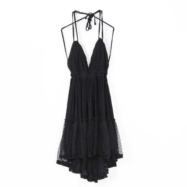 Strapless Women Summer Solid Boho Dress Backless Mini Dresses Girls Bohemian Aline Beach Dress