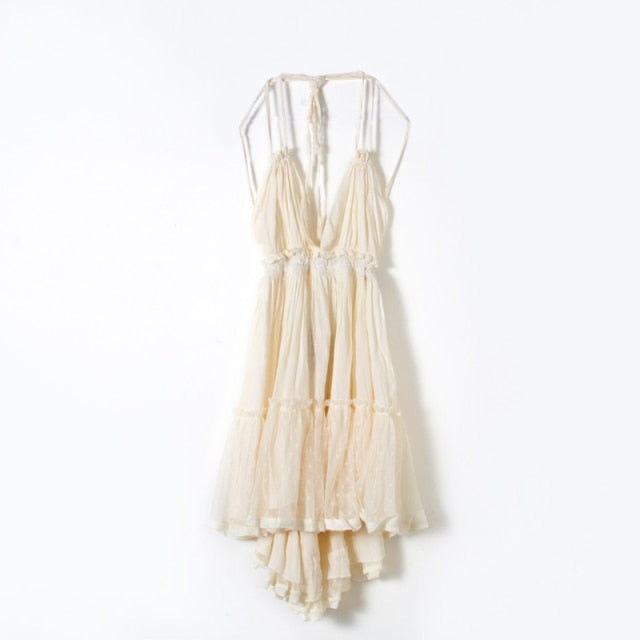Strapless Women Summer Solid Boho Dress Backless Mini Dresses Girls Bohemian Aline Beach Dress
